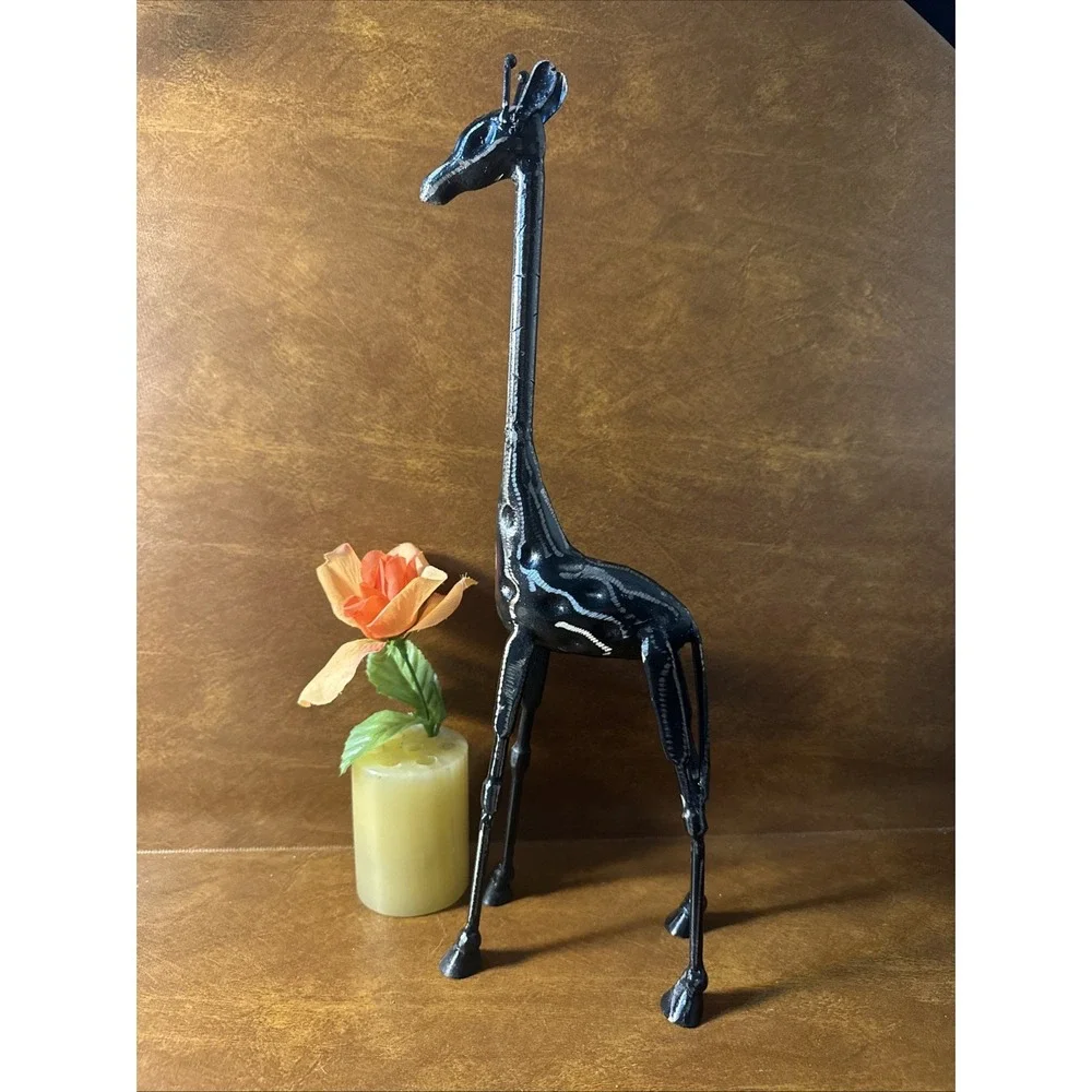 Vintage Giraffe Iron Figurine African Art Sculpture Statue Brutalist